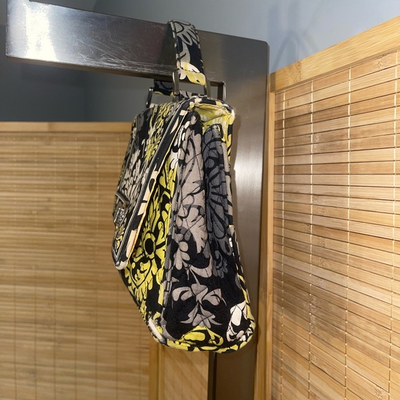 Vera Bradley Floral Quilted Satchel black white yellow tote purse - Picture 4 of 8